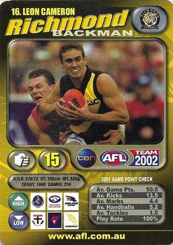 2002 Team Zone AFL Team #16 Leon Cameron Front